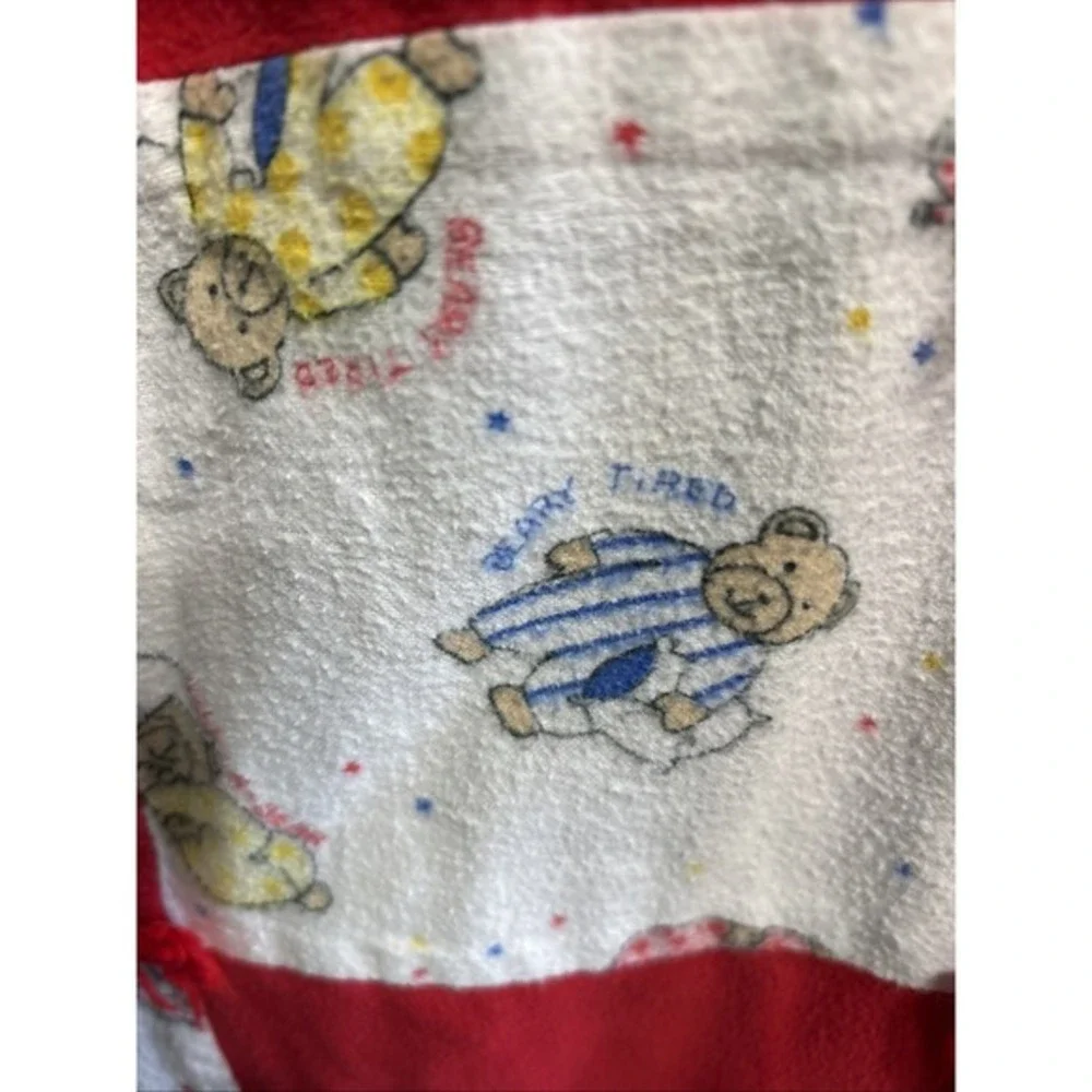 VTG Patchwork Baby Country Core Cottage Teddy Bear Handmade Tied Quilt Red White